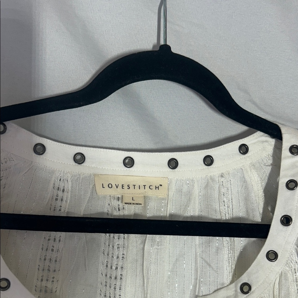 lovestitch White Eyelet Trim Peasant Top
